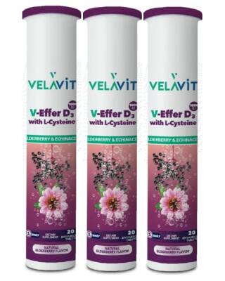 Velavit V-Effer D3 with L-Cysteine 20 Efervesan Tablet x 3 Adet